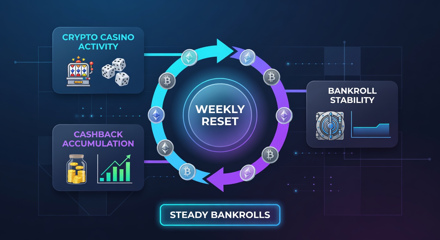 Detaillierte Infografik zum Cashback-Reset-Zyklus, inklusive VIP-Stufen und Prozentsätzen in Crypto-Casinos